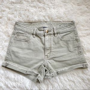 American Eagle Olive Green Hi Rise Shortie Super Stretch X Denim Shirts Sz 2